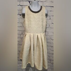 Lemondrop girls dress cream with rhinestone studded neckline size 12